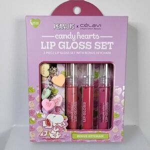 Peanuts x Celavi Candy Hearts Lip Gloss Set with Valentines Keychain Limited Ed